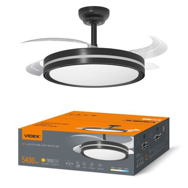 LED Світильник з вентилятором VIDEX CLF01 60W 3000K-4200K-6000K Black VL-CLF01-60CB фото