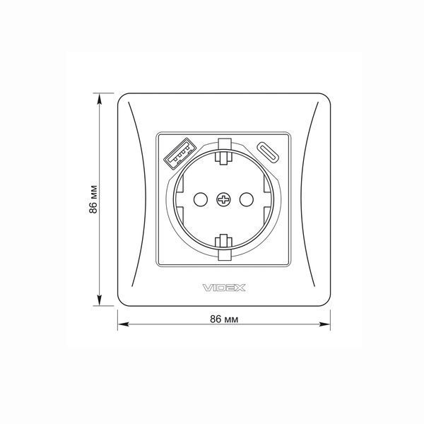 Розетка одинарна із заземленням з USB+USB-C чорна VIDEX BINERA VF-BNSK1GUC-BG фото