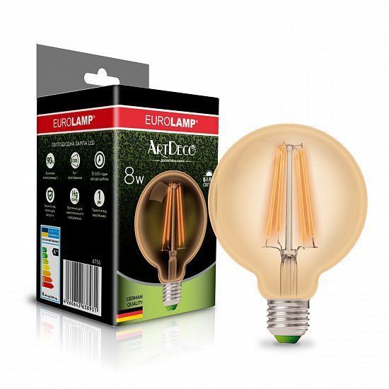 LED Лампа EUROLAMP филамент G95-8W-E27-4000K-(deco) LED-G95-08274(Amber) фото