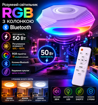 Взрыв красочности Светильник светодиодный Biom SMART SML-R46-70-M-RGB 3000-6000K 55Вт с д/у муз. 23958 фото