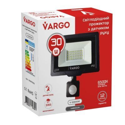 LED прожектор с датчиком движения VARGO 30W 6500K 2700lm 330330 фото